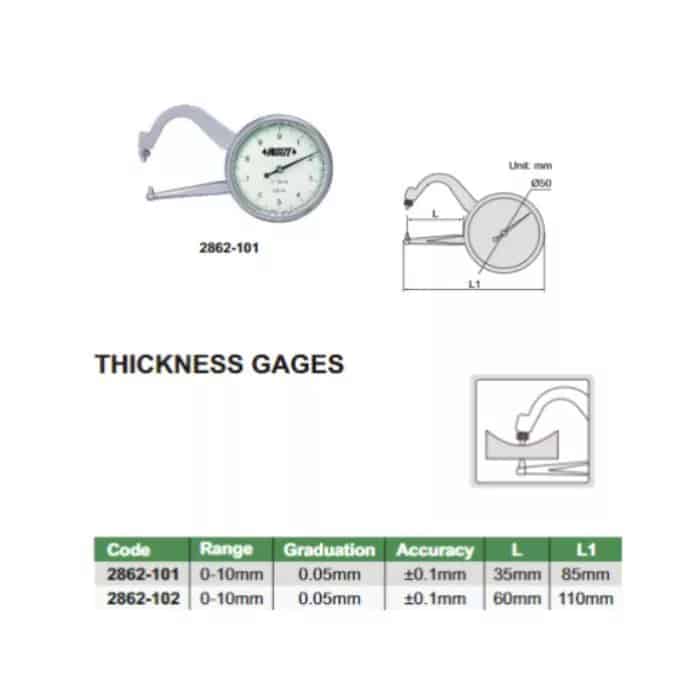 Insize Thickness Gages 2862-102 Jaw Length 60mm Original thumbnail 2
