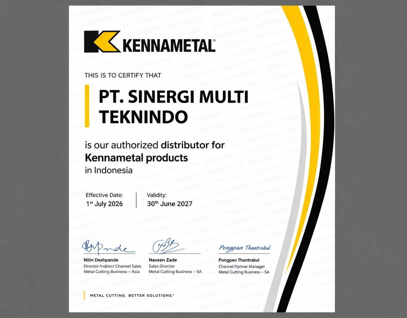 Kennametal certificate