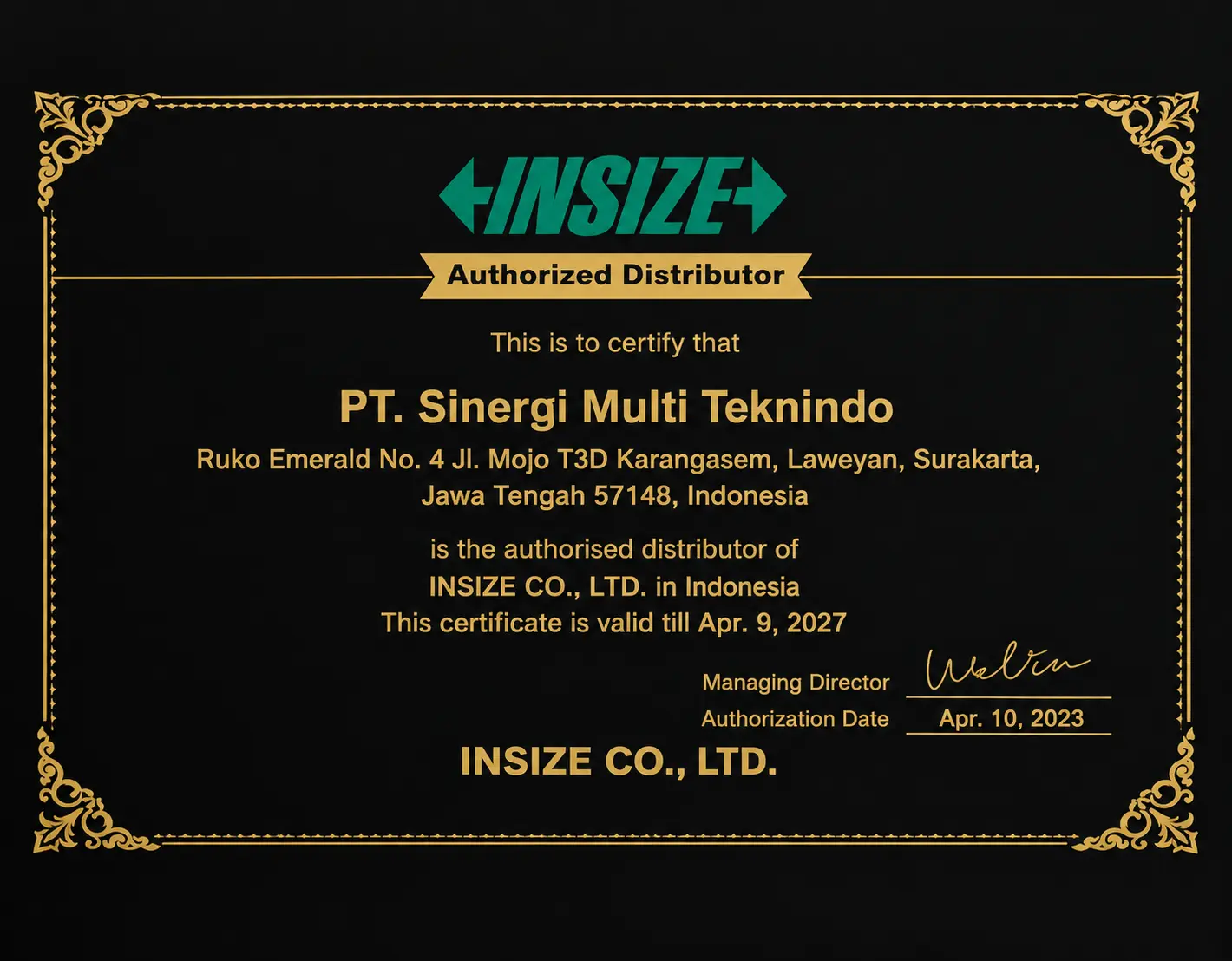 Insize certificate